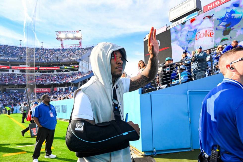 Indianapolis Colts quarterback Anthony Richardson during an NFL football game against the Tenne ...