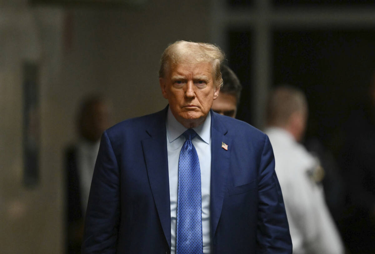 Former President Donald Trump arrives at Manhattan Criminal Court in New York, Thursday, May 9, ...