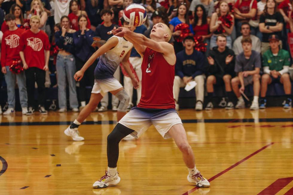 Coronado defensive specialist Noah Price (2) bumps the ball during a Class 5A high school boys ...