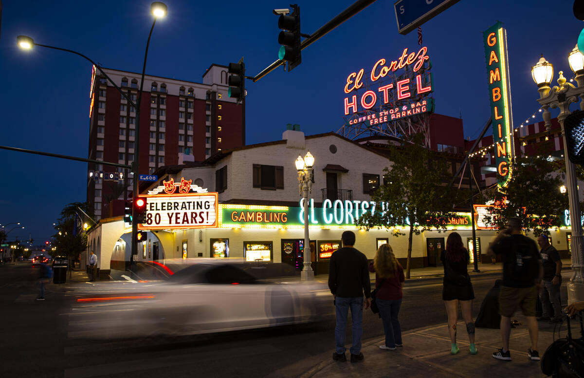 Traffic passes by the El Cortez on Fremont Street in downtown Las Vegas on Thursday, Nov. 4, 20 ...