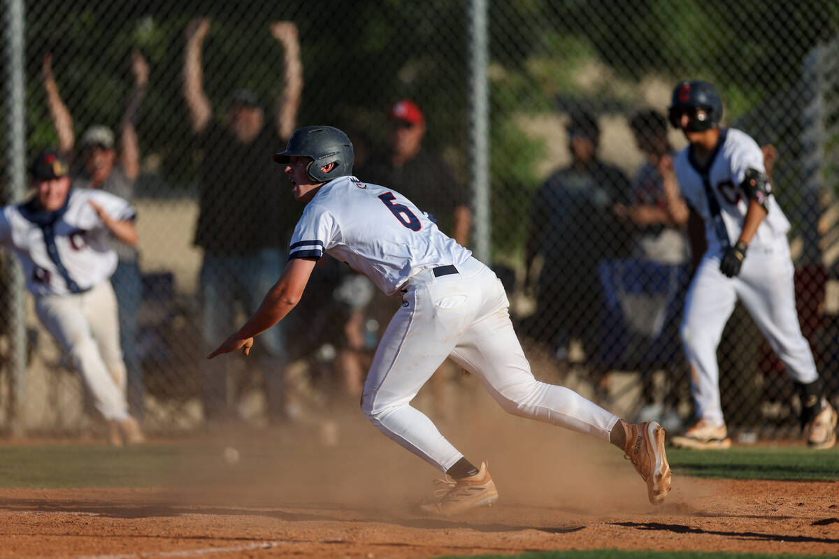 Coronado shortstop Louis Dion (6) runs to celebrate after scoring the game-winning run against ...