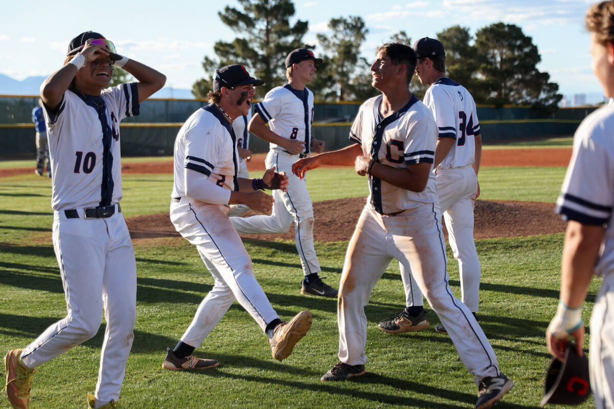 Coronado celebrates after winning a Class 5A high school baseball Southern Region playoff game ...