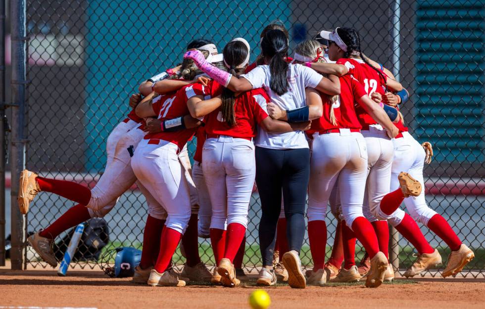 Coronado players gather together as they ready to face Shadow Ridge in their regional berth gam ...