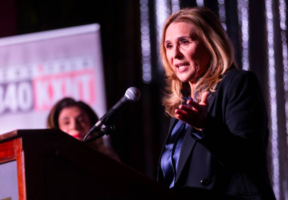 Councilwoman Victoria Seaman, right, speaks during a debate with former U.S. Rep. Shelley Berkl ...