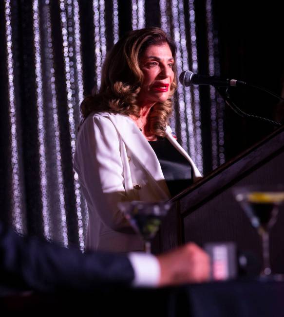 Former U.S. Rep. Shelley Berkley, left, candidate for Las Vegas mayor, speaks during debate aga ...