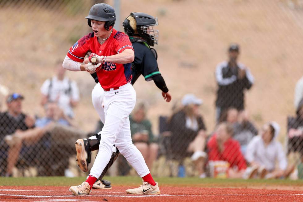 Coronado’s Vinny Kistle reacts after striking out during a Class 5A high school baseball ...