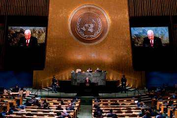 FILE - Palestinian President Mahmoud Abbas addresses the 77th session of the United Nations Gen ...