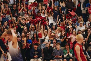 Coronado players celebrate as fans in the stands cheer them on during a Class 5A high school bo ...