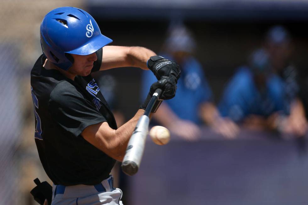 Sierra Vista pitcher Austin Angelo (25) bats against Durango during a Class 4A high school stat ...