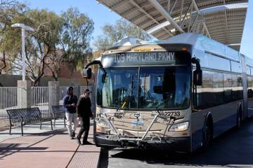 A Regional Transportation Commission bus picks up riders at South Strip Transit Terminal in Las ...