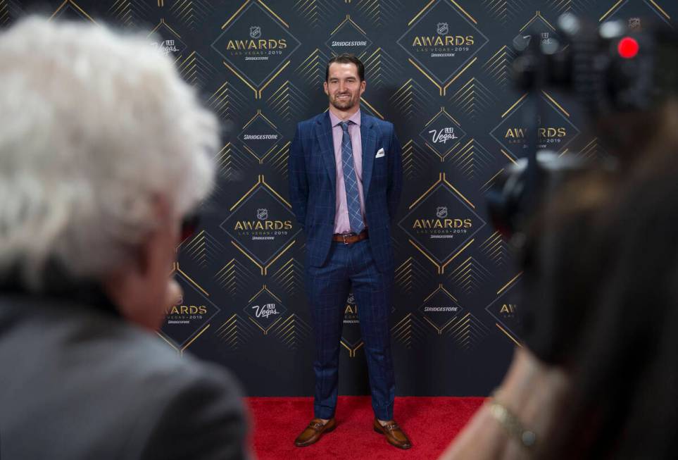 Golden Knights Mark Stone, who is a finalist for the Selke Trophy for best defensive forward, w ...