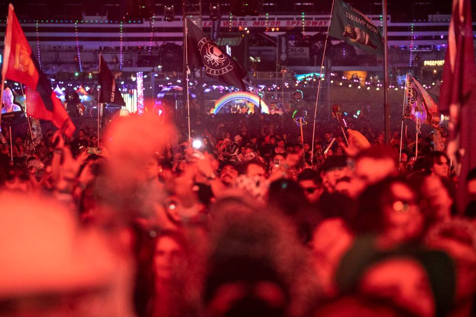 Crowds pack Las Vegas Motor Speedway for the second day of the electronic dance music festival ...