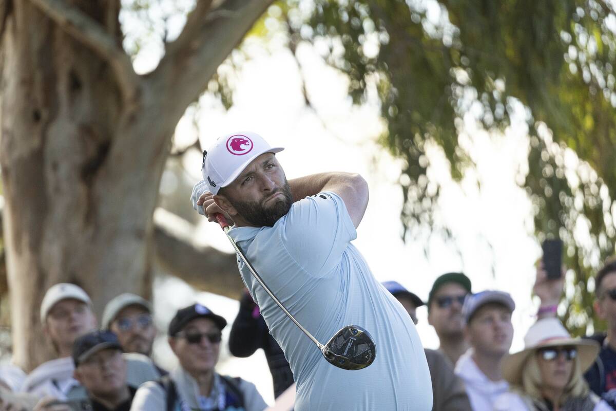 Captain Jon Rahm of Legion XIII hits his shot on the first hole during the second round of LIV ...