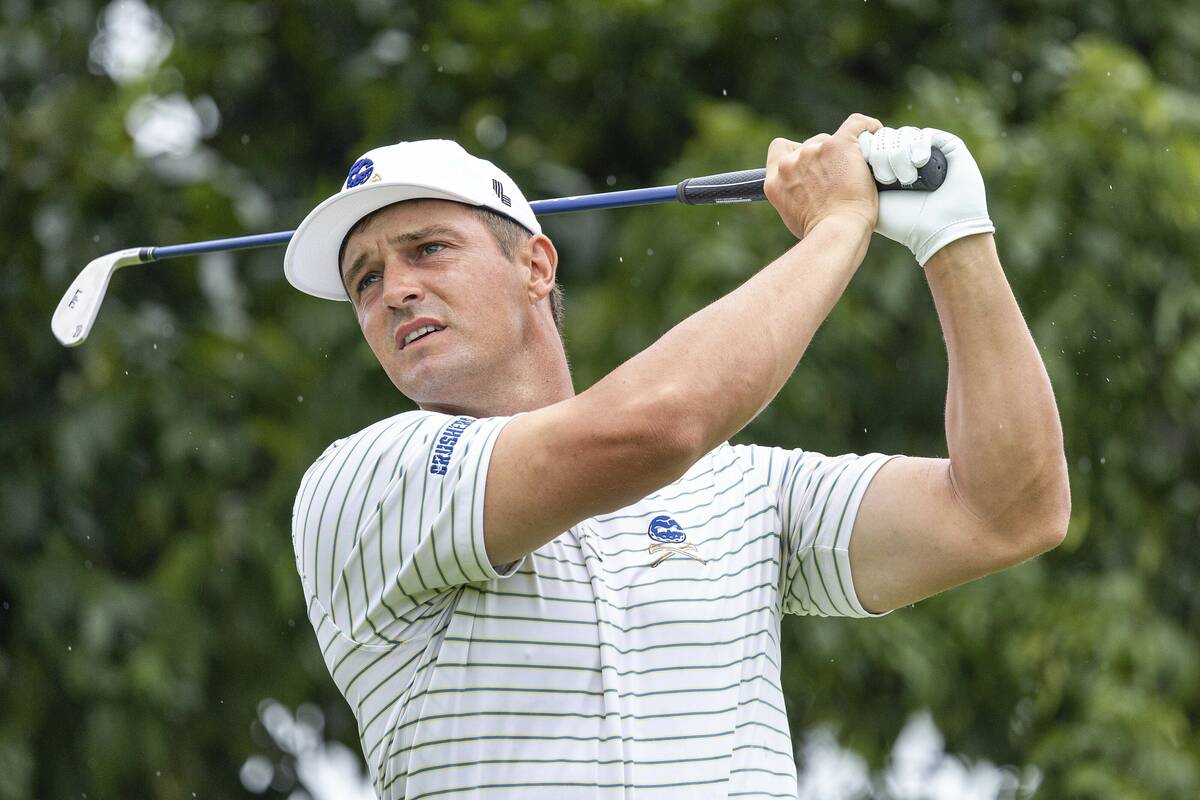 Captain Bryson DeChambeau of Crushers GC hits his shot from the fifth tee during the second rou ...