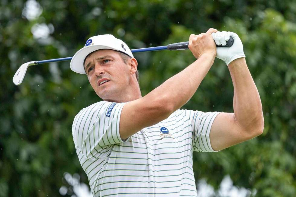 Captain Bryson DeChambeau of Crushers GC hits his shot from the fifth tee during the second rou ...