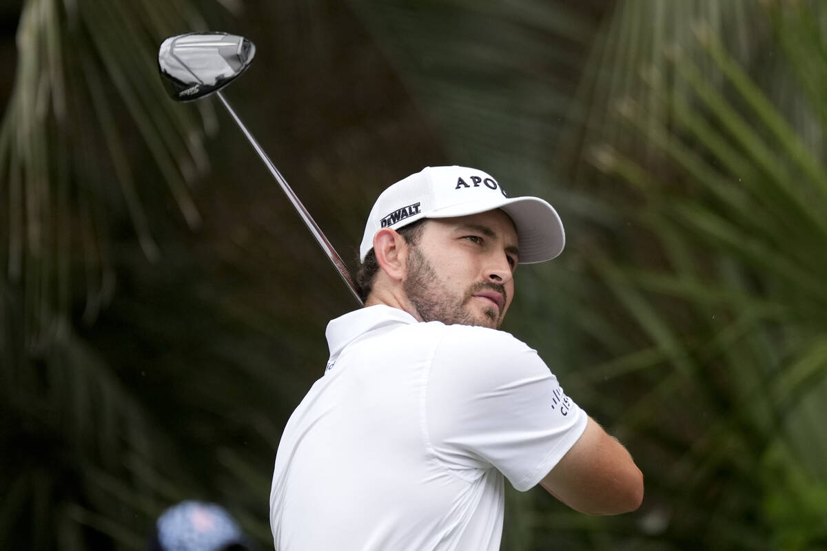 Patrick Cantlay watches his tee shot on the second hole during the final round of the RBC Herit ...