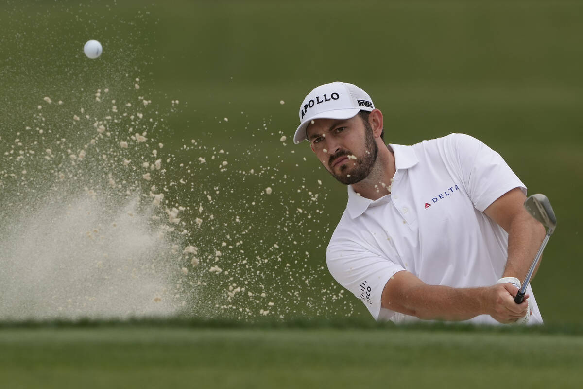 Patrick Cantlay hits from the bunker on the ninth hole during the final round of the RBC Herita ...