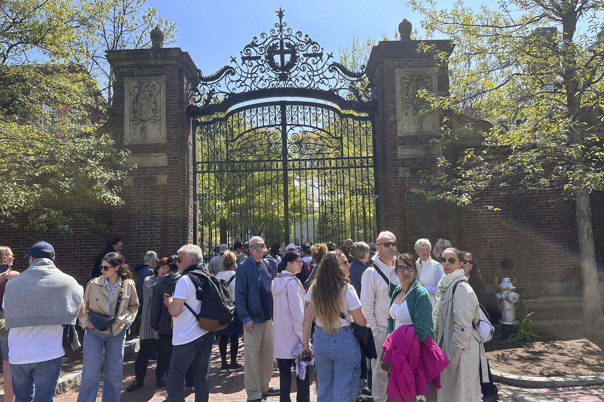 Tourists flocked to Harvard Yard on Harvard University to catch a glimpse of an encampment set ...
