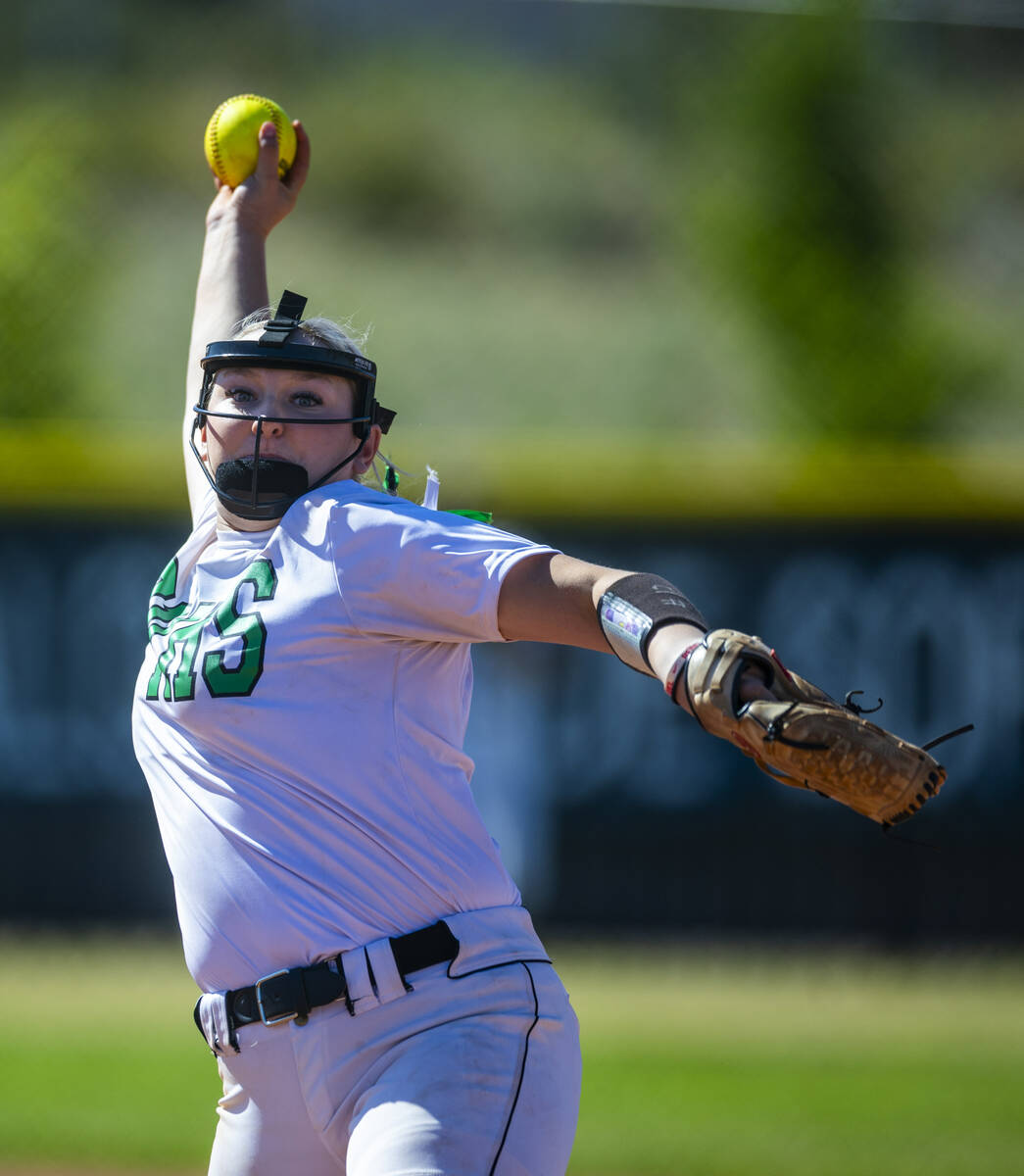 Palo Verde pitcher Bradi Odom (13) eyes the plate and a Centennial batter during the first inn ...
