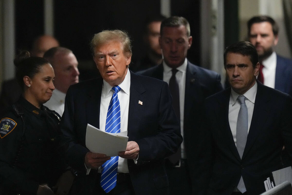 Former President Donald Trump arrives at Manhattan criminal court, Monday, May 13, 2024, in New ...