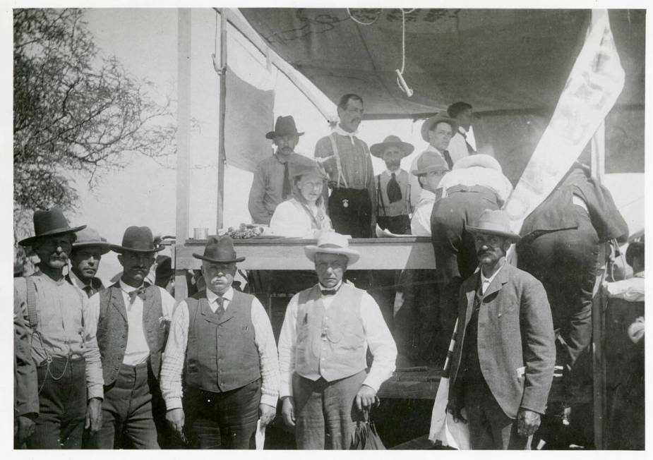 Men pose for a photo during the land auction at the Clark Las Vegas townsite on May 15, 1905. M ...