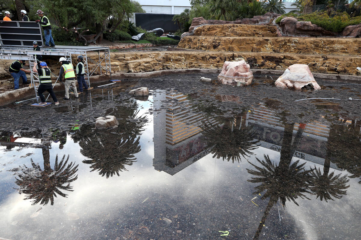 Construction is underway on the Mirage Volcano on Tuesday, Jan. 16, 2024, in Las Vegas. Paramou ...