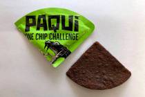 A Paqui One Chip Challenge chip is displayed in Boston, Friday, Sept. 8, 2023. A medical exami ...