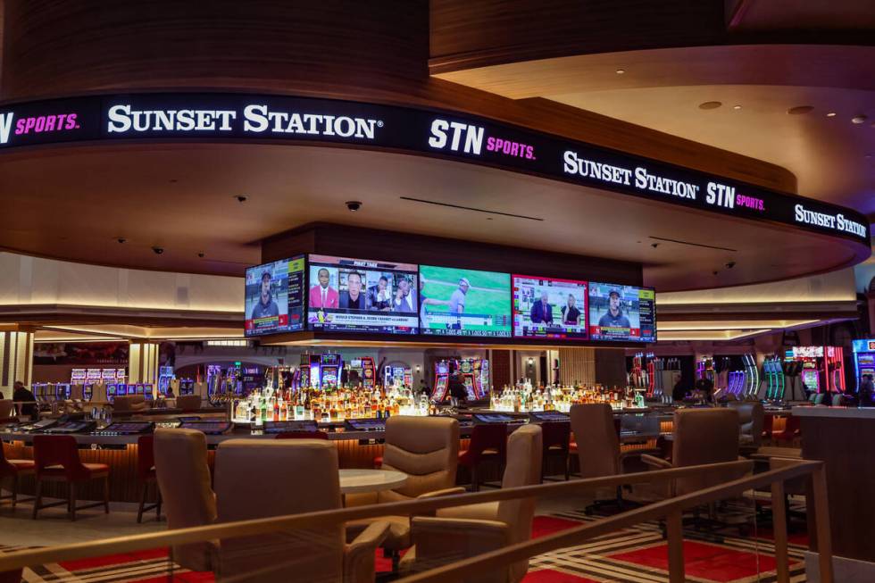 The newly renovated STN Sportsbook at Sunset Station hotel-casino in Henderson, Thursday, May 1 ...