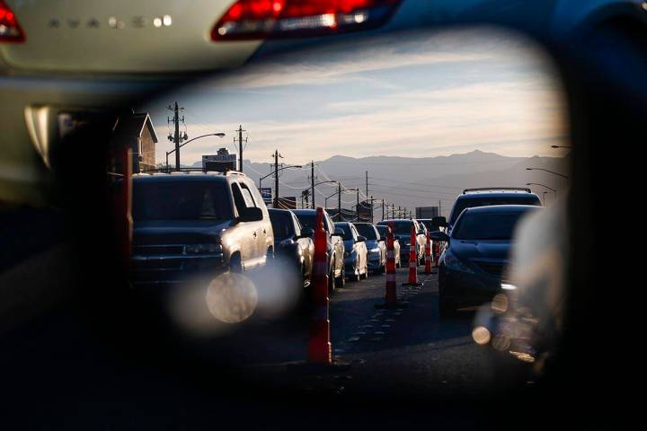 Traffic is seen along Las Vegas Boulevard North as EDC fans make their way to Las Vegas Motor S ...