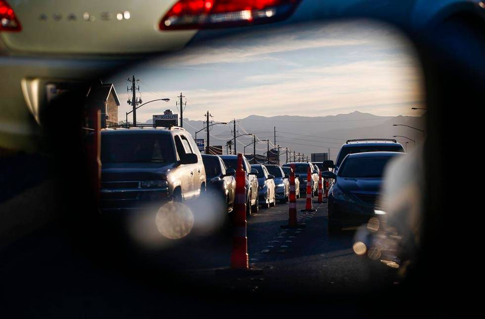 Traffic is seen along Las Vegas Boulevard North as EDC fans make their way to Las Vegas Motor S ...