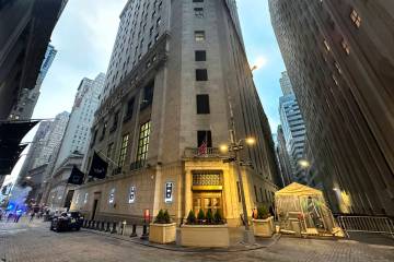 An entrance to the New York Stock Exchange is shown on May 8, 2024, in New York. Shares opened ...