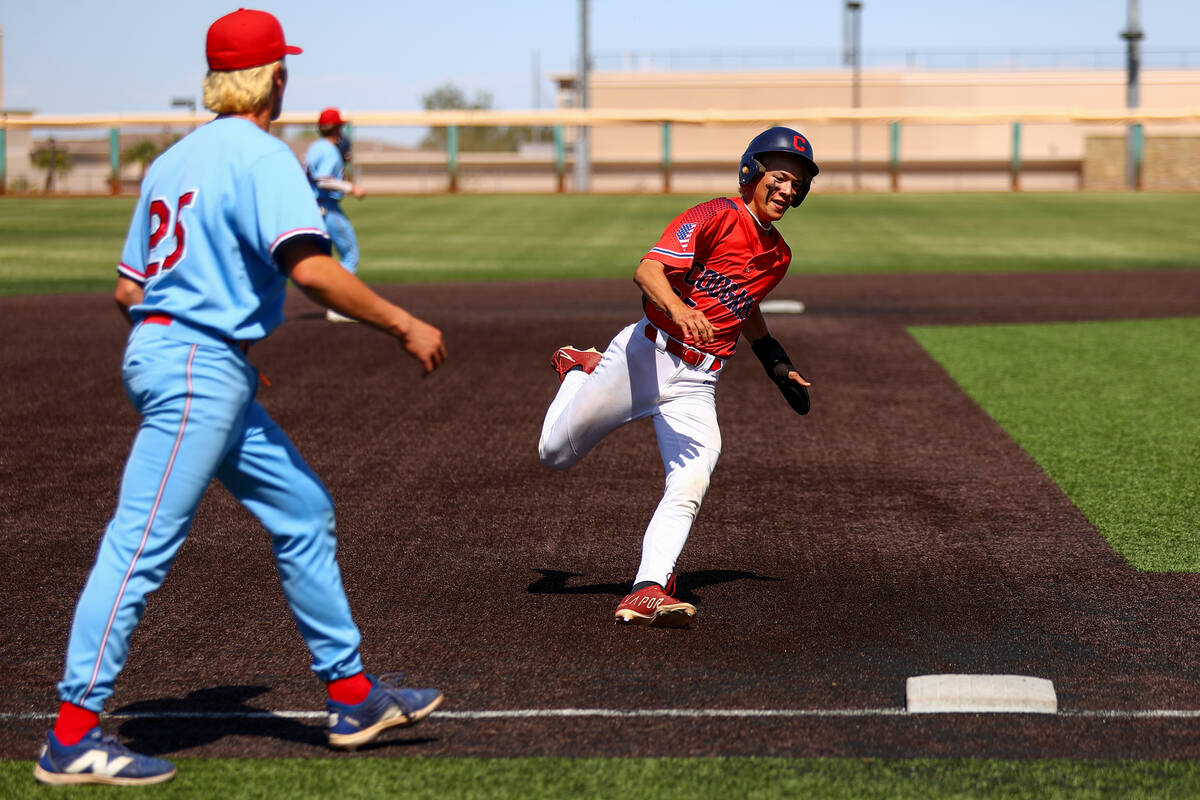 Coronado's Sean Cole (35) rounds third base before scoring during a Class 5A baseball state tou ...