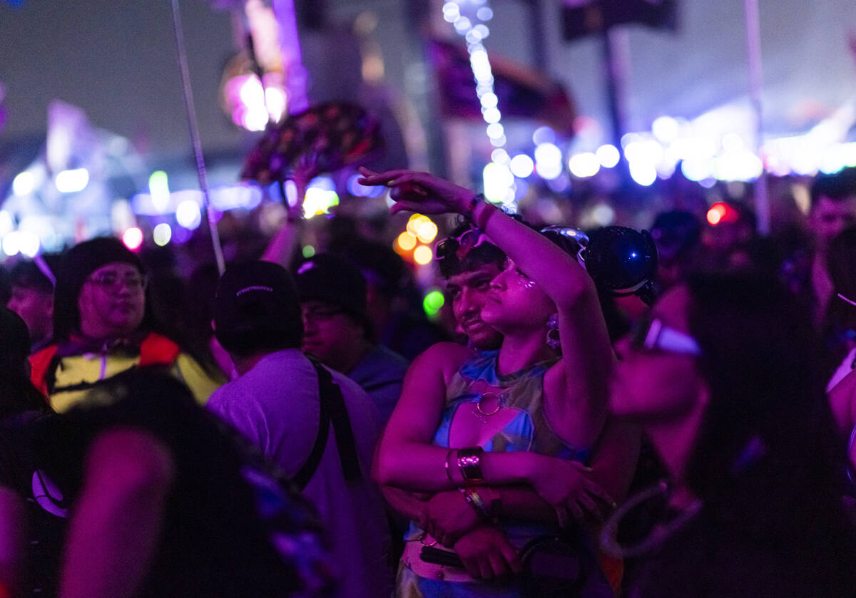 Festival attendees dance at Kinetic Field during the second night of the Electric Daisy Carniva ...