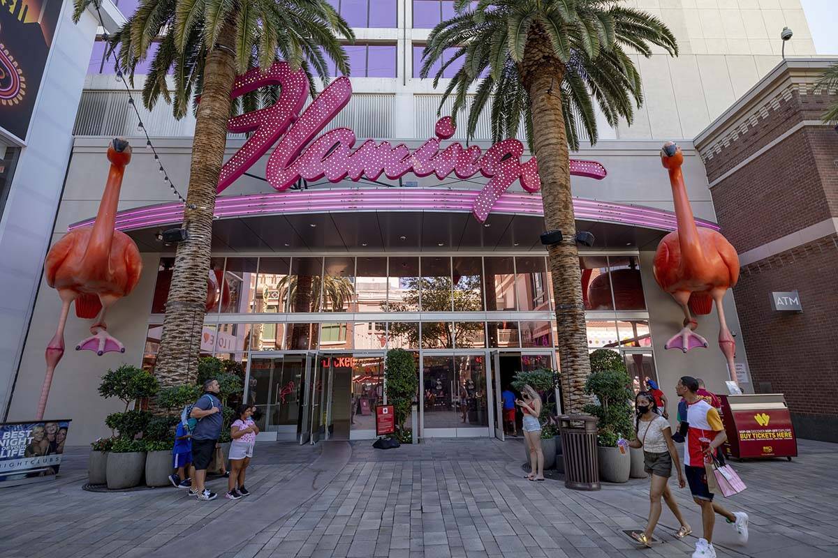 A view of the Flamingo on the Strip on Friday, Aug. 7, 2020, in Las Vegas. (Las Vegas Review-Jo ...