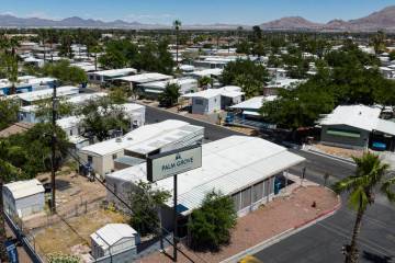 An aerial view of the Palm Grove Senior Mobile Home Park, on Thursday, May 9, 2024, in Las Vega ...