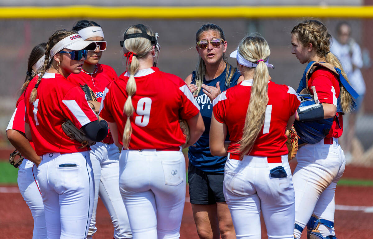 Coronado head coach Lauren Taylor keeps her players focused against Palo Verde during the first ...