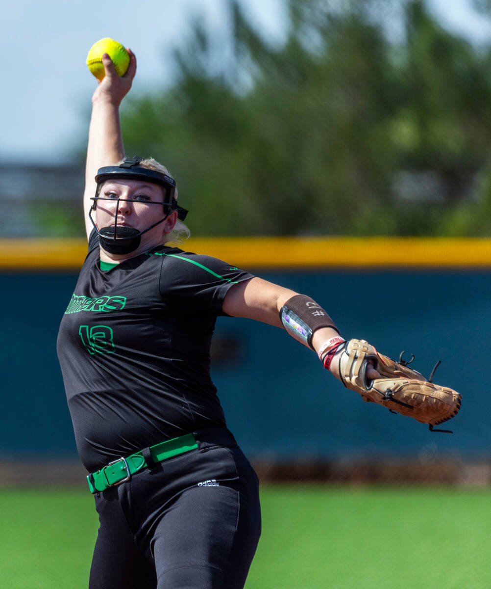Palo Verde pitcher Bradi Odom (13) looks to throw the ball against a Coronado batter during the ...
