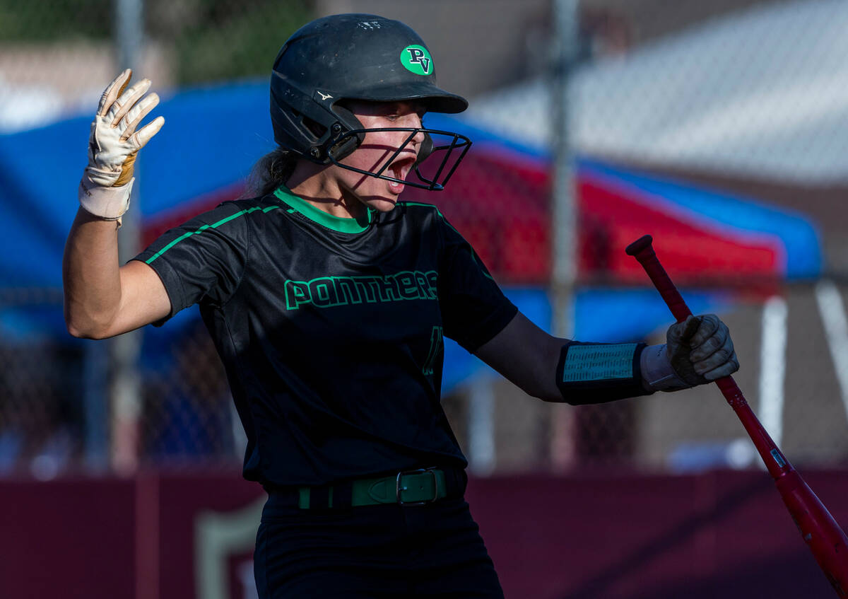Palo Verde runner Taylor Johns (11) is excited about her score against Douglas during the first ...