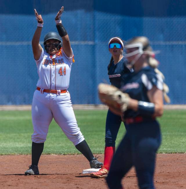 Douglas batter Lilyann Lee (44) is pumped after a double against Coronado during the fourth inn ...