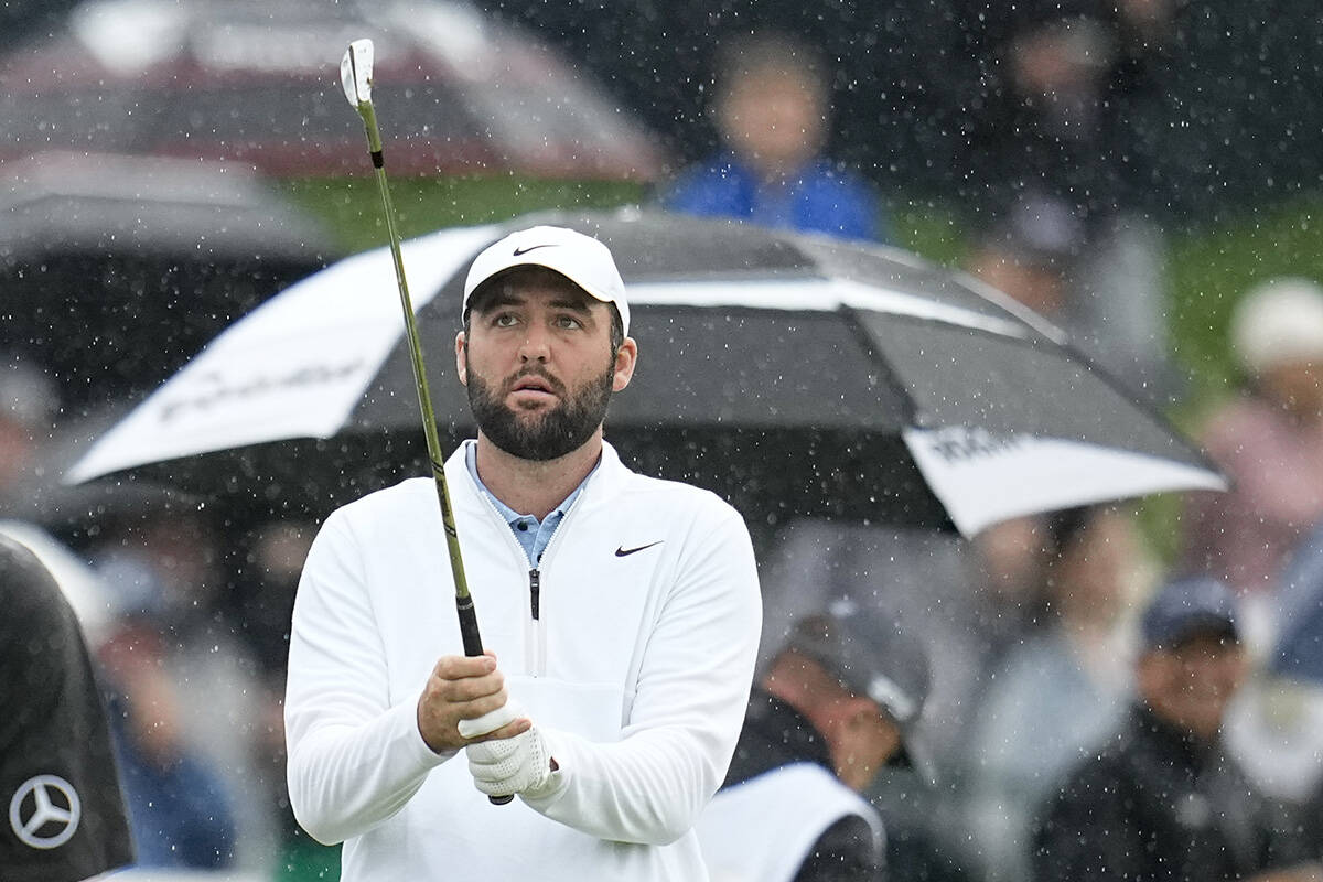 Scottie Scheffler warms up before the second round of the PGA Championship golf tournament at t ...