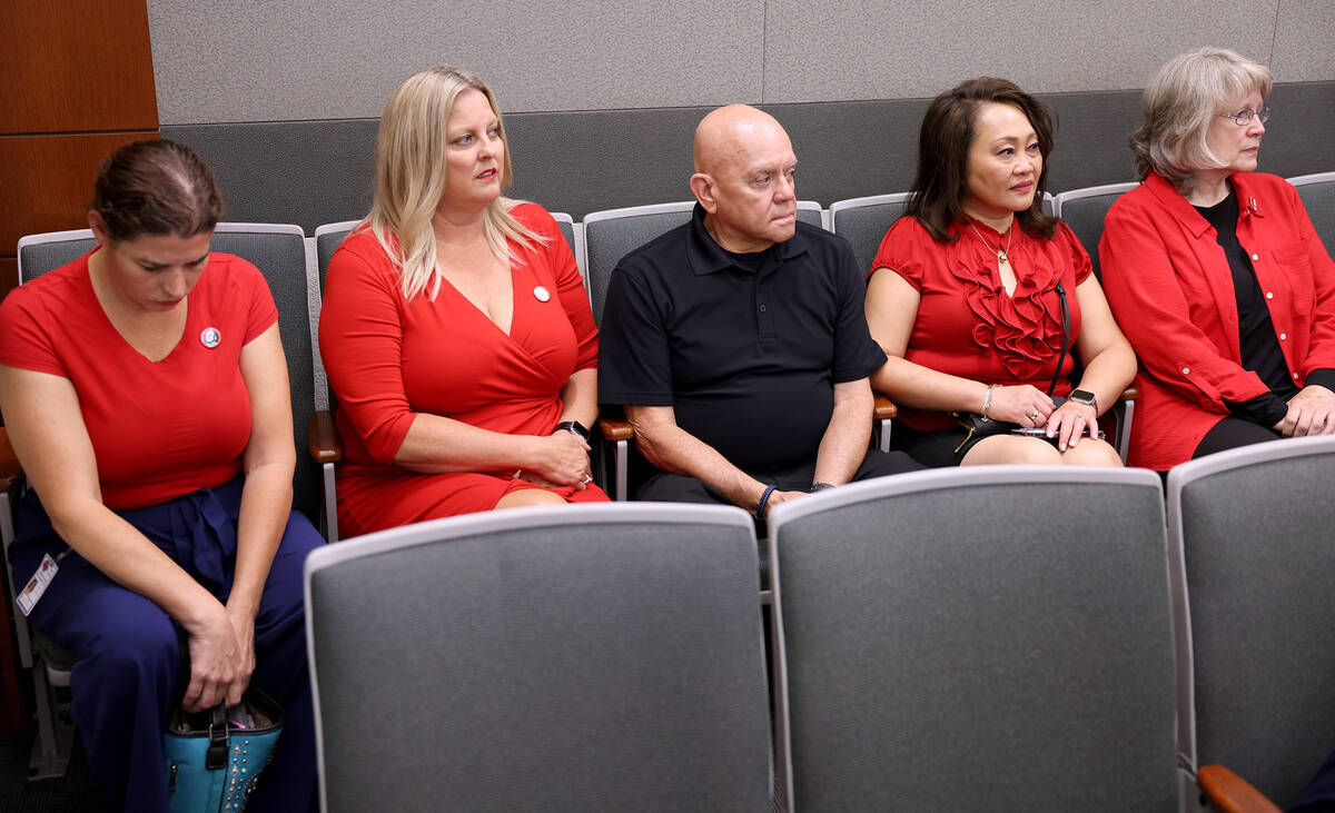 Former co-workers of former Clark County Public Administrator Robert Telles, from left, Jessica ...