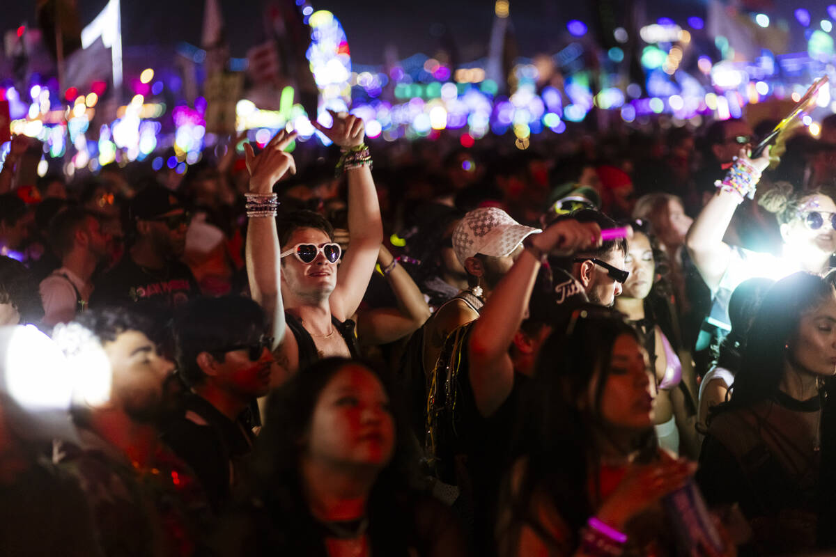 Festival attendees dance at Kinetic Field during the second night of the Electric Daisy Carniva ...
