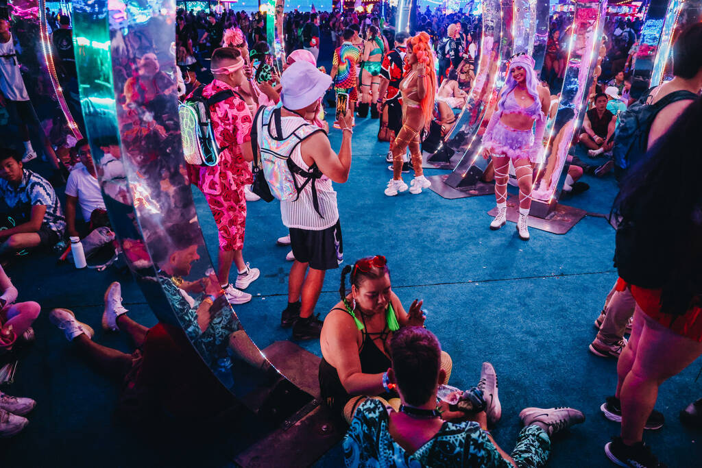 Festival attendees pose for photographs and take breaks during the second day of the Electric D ...