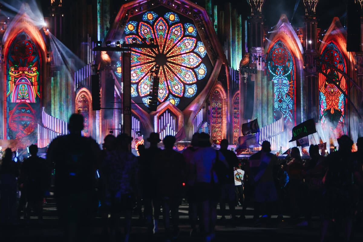 Crowds gather to watch a DJ set at Kinetic Field on the third and final night of the Electric D ...