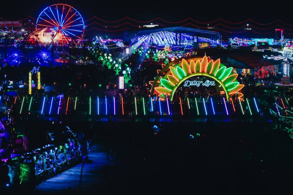 Festival grounds are seen on the third and final night of the Electric Daisy Carnival at the La ...