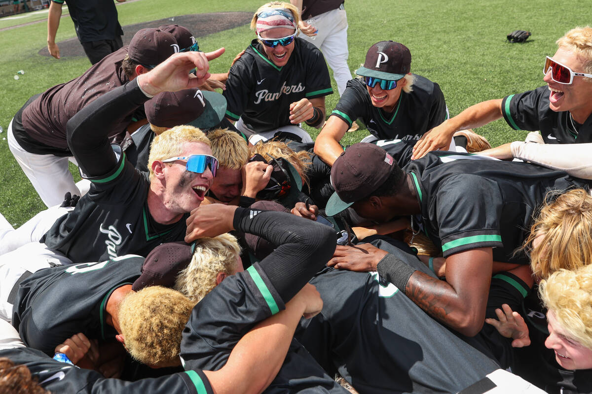 Palo Verde celebrates after winning a Class 5A baseball state title game against Reno on Saturd ...