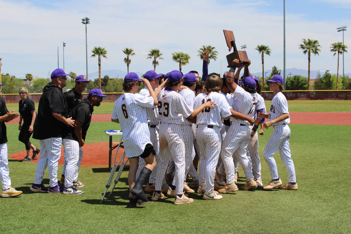 Durango's baseball team celebrates winning the 4A Nevada state title Saturday at Faith Lutheran ...