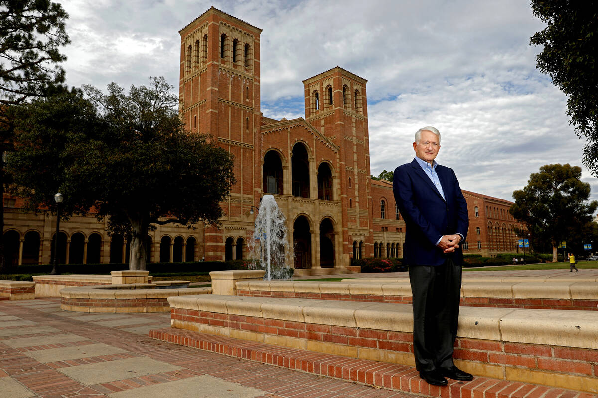 Gene Block, chancellor of the University of California, Los Angeles, with Royce Hall in the bac ...