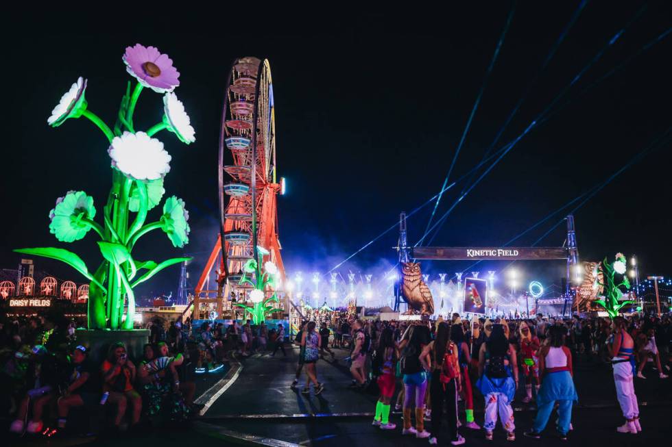 Festival attendees take in day one of Electric Daisy Carnival at the Las Vegas Motor Speedway o ...