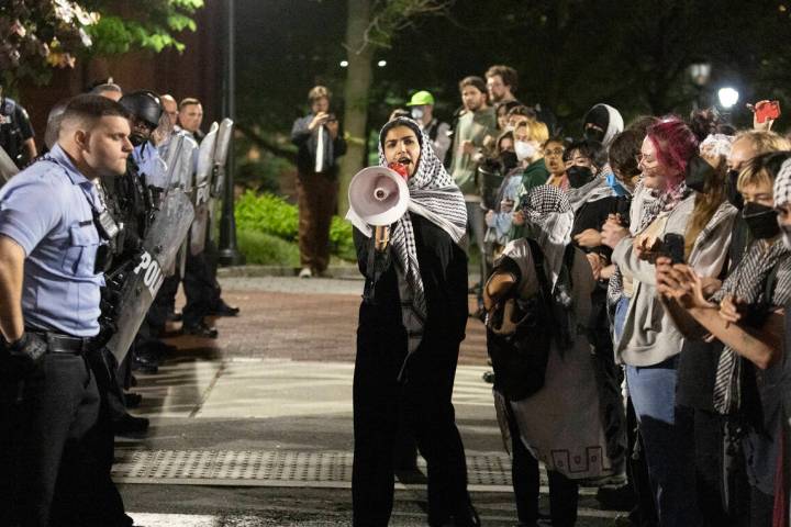 Pro-Palestinian protesters and Philadelphia police have a standoff along 34th Street at the Uni ...